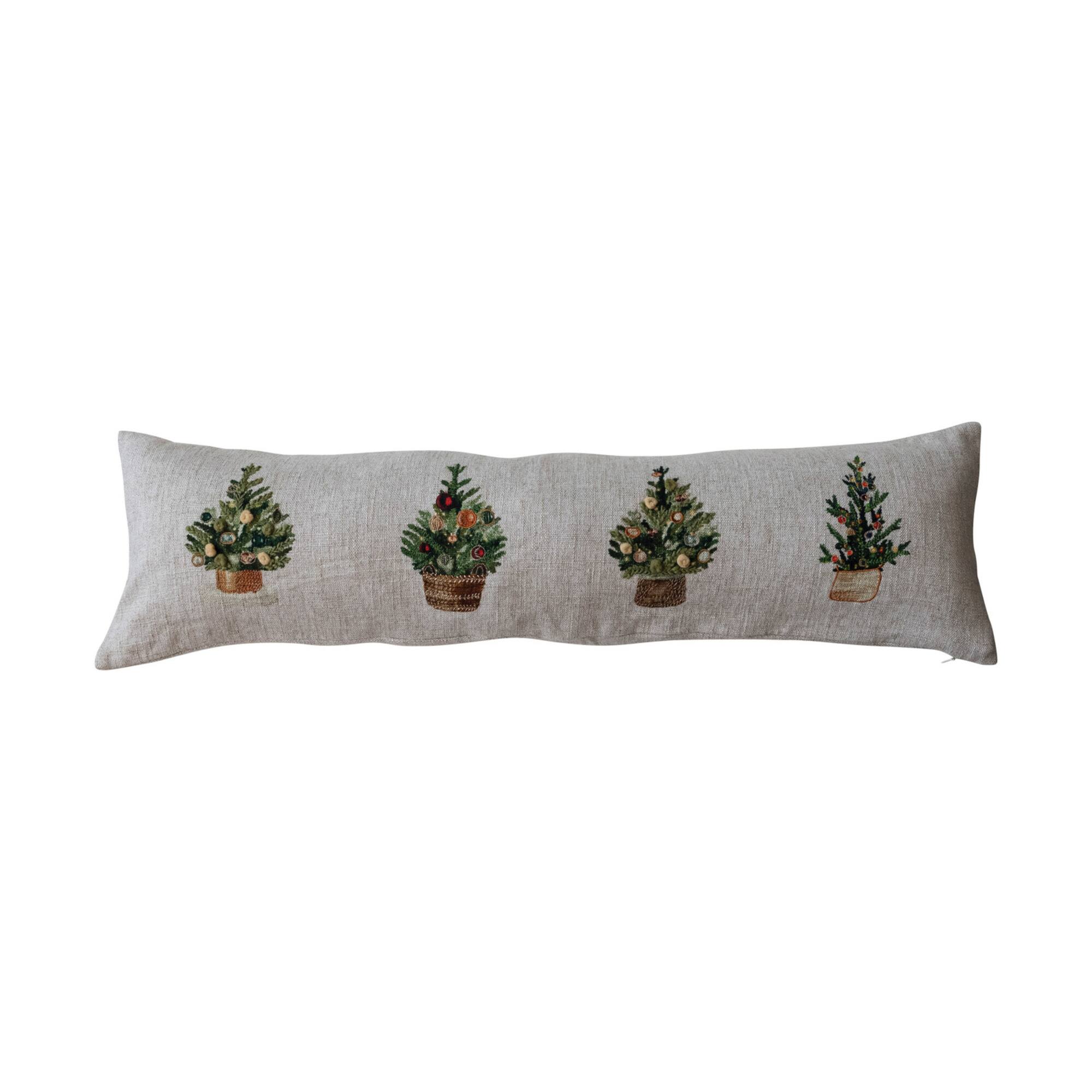 Hello Honey® 36" Christmas Tree Embroidery Linen Lumbar Pillow with French Knots